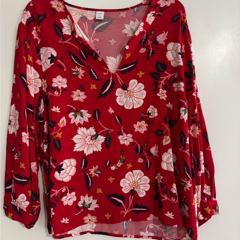 Old Navy Red Floral Blouse